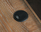 Home office desk return desktop with round black cord grommet