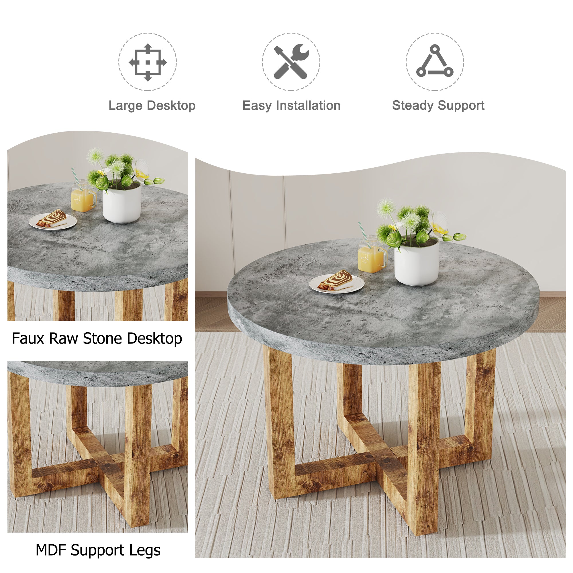 Modern Circular Dining Table Set with 6 Chairs
