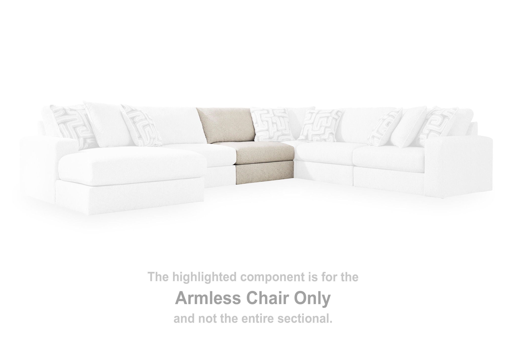 Light beige armless chair section piece with cushioned seat and back