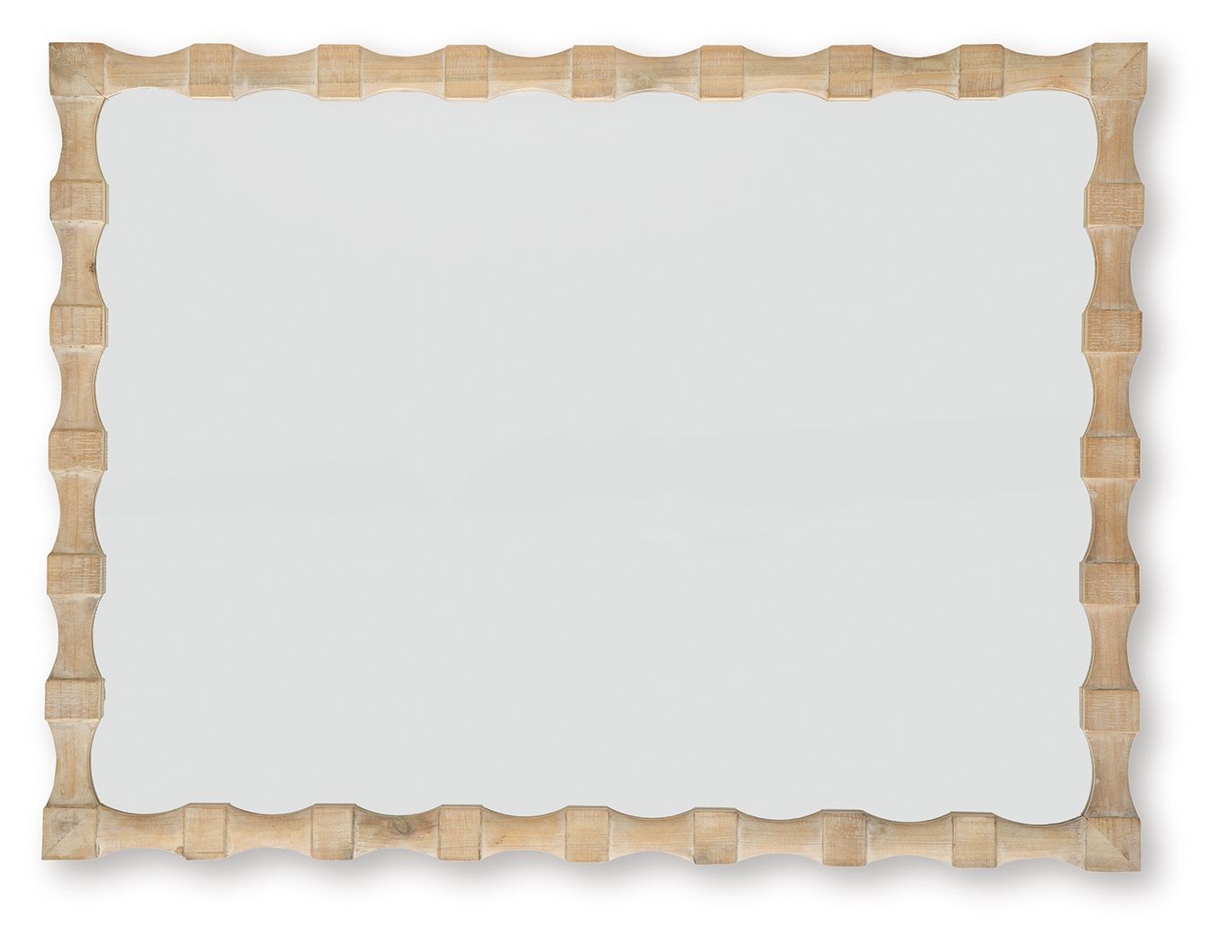 Accent mirror with light brown bamboo-style frame and wavy border