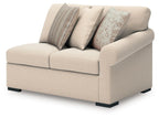 Twill loveseat sofa in light beige with three accent pillows and wide track arms
