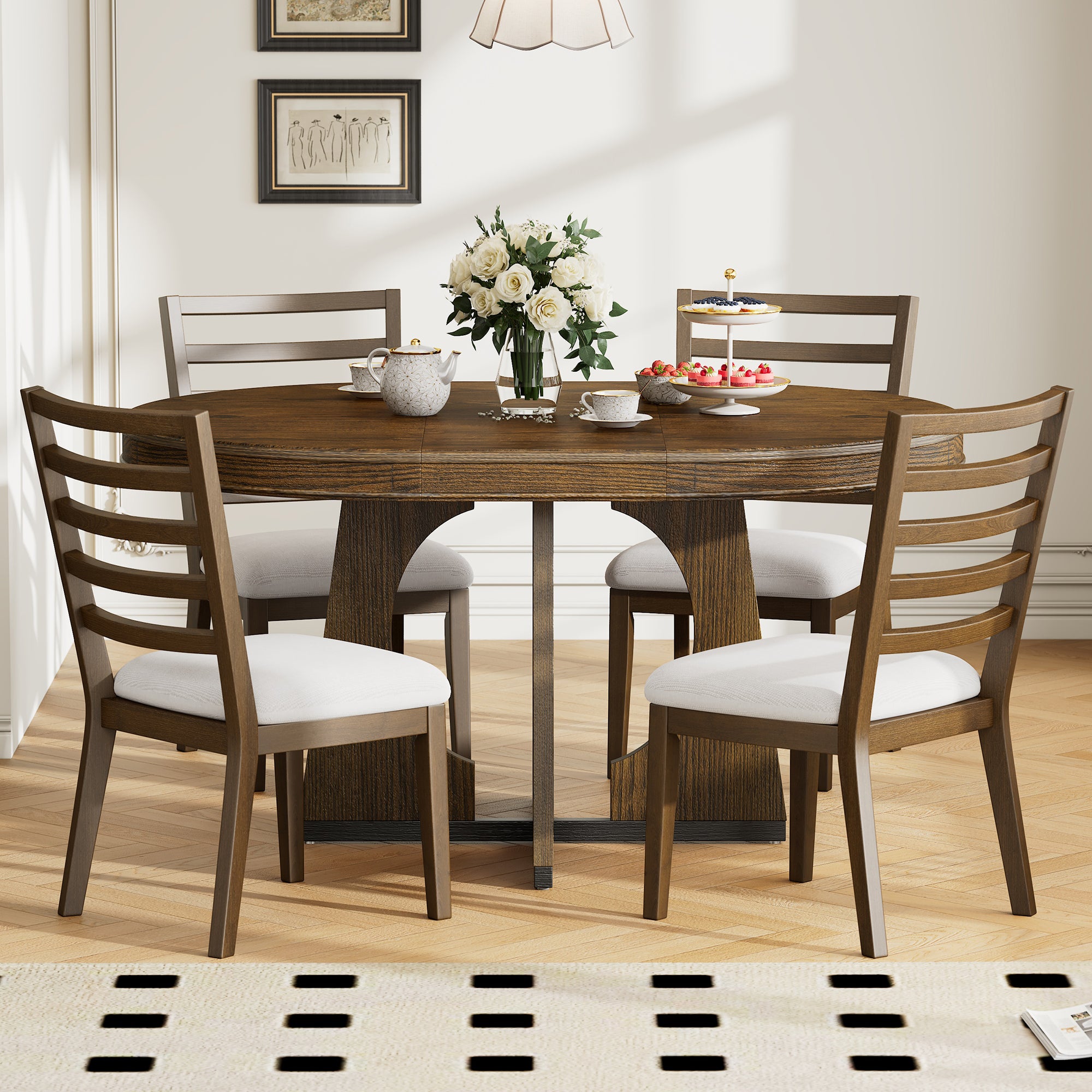 5-Pc Retro Rustic Dining Set (Walnut)