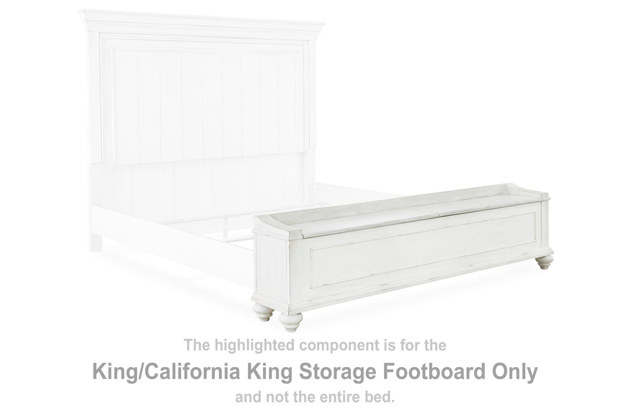 Whitewashed wooden storage footboard with long drawer front