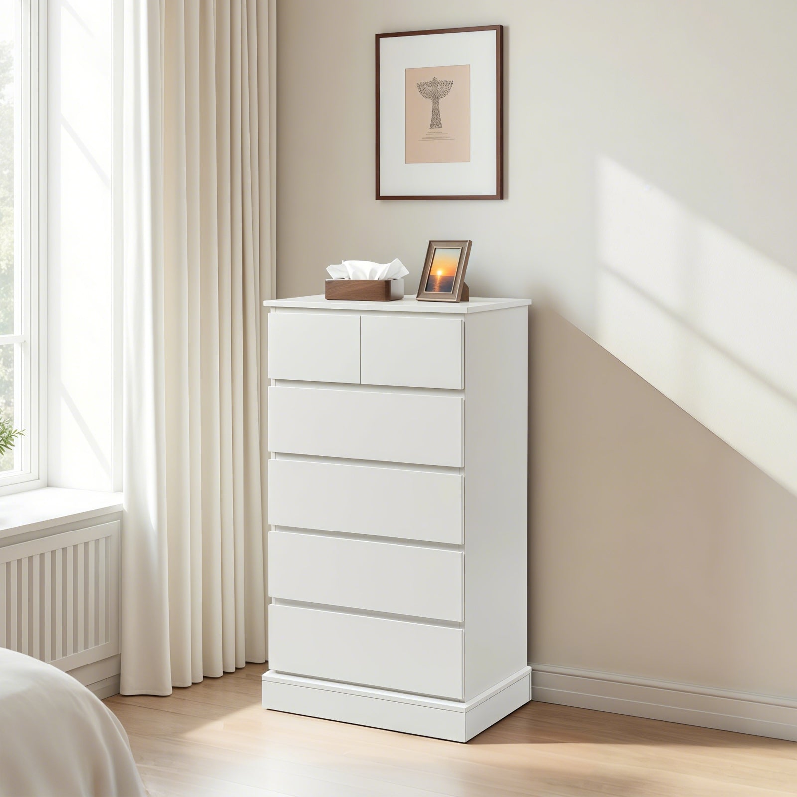 White 6-Drawer Tall Modern Dresser for Bedroom Storage