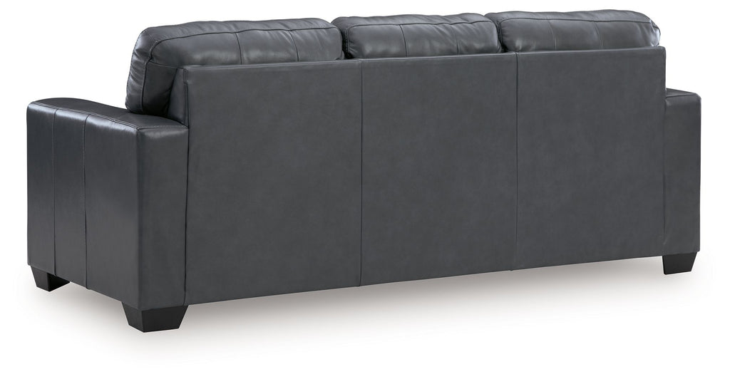 Sofa sleeper with dark gray back cushions and square armrests