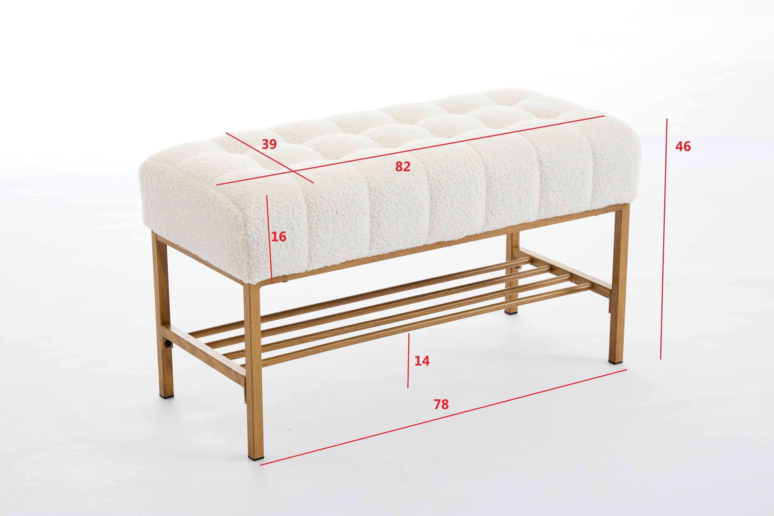 Upholstered Storage Bench with Shelf - Linen White