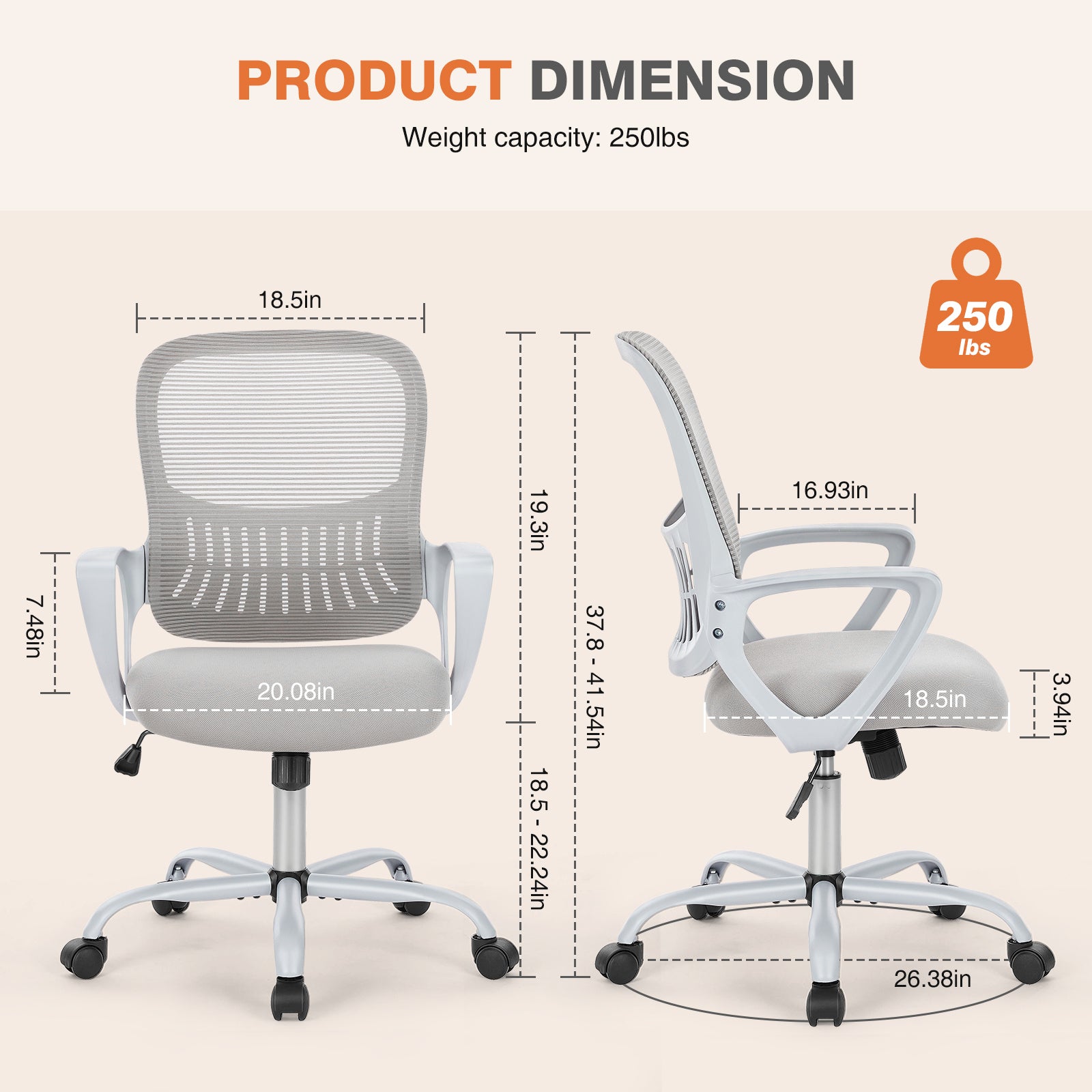 Ergonomic Office Chair Home Desk Mesh Chair with Armrest