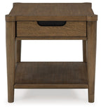 Brown rectangular end table with single drawer and bottom shelf