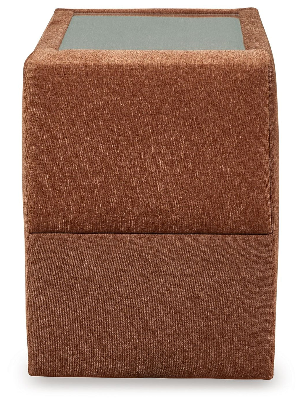 Spice brown fabric console with storage, front and open top insert