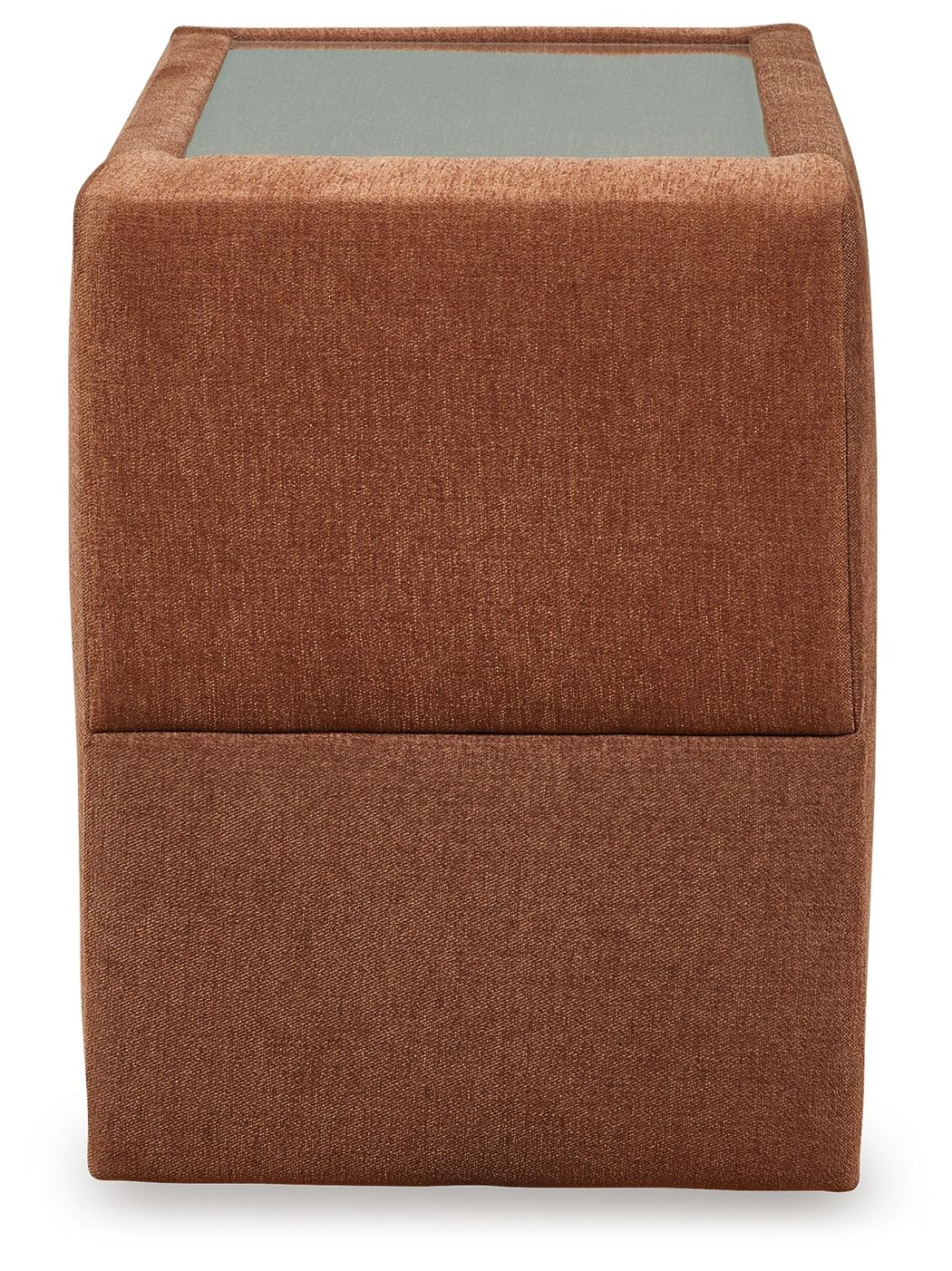 Spice brown fabric console with storage, front and open top insert