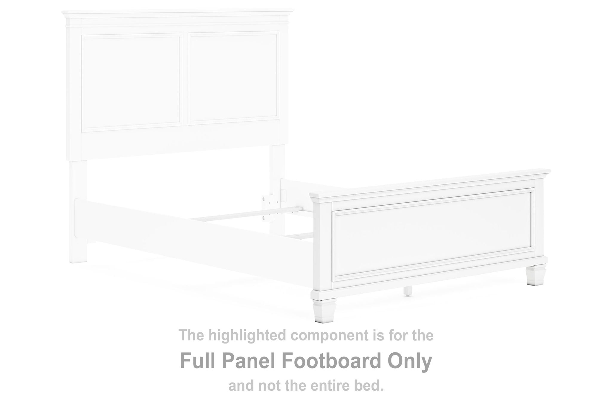 White full panel footboard with rectangular panel detailing and low rails