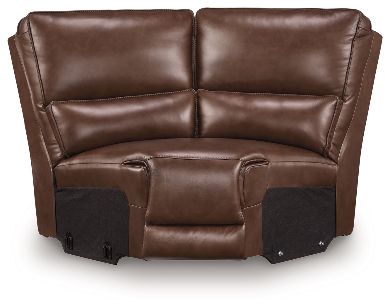 Brown leather corner wedge with padded backrest and built-in arm pads