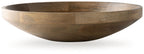 Natural brown wooden serving bowl with smooth, shallow rim