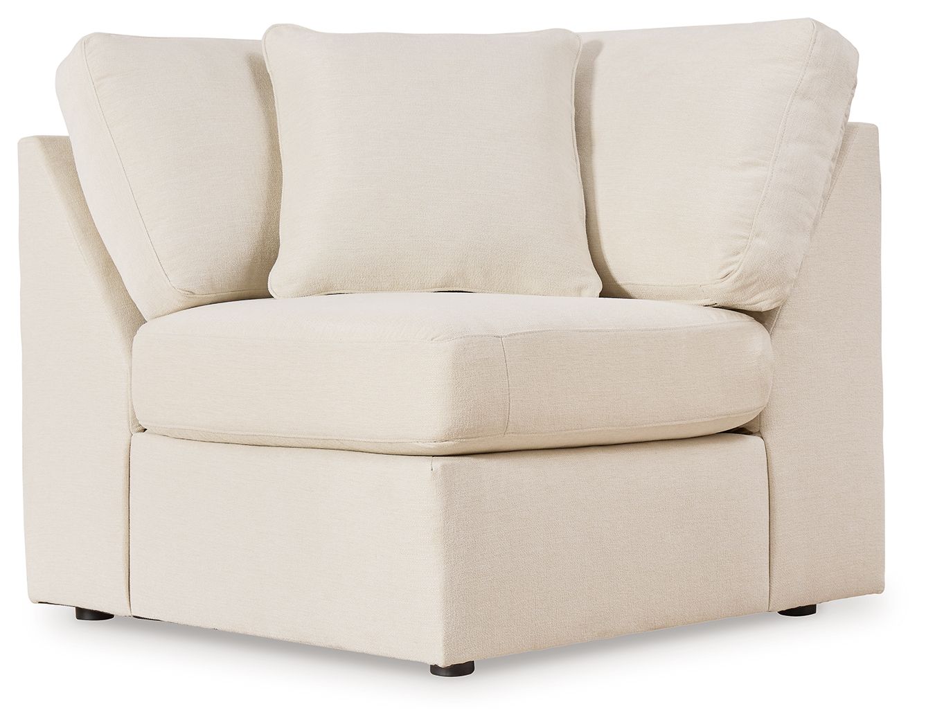 Upholstered wedge sectional chair in oyster beige with wide arms and block legs