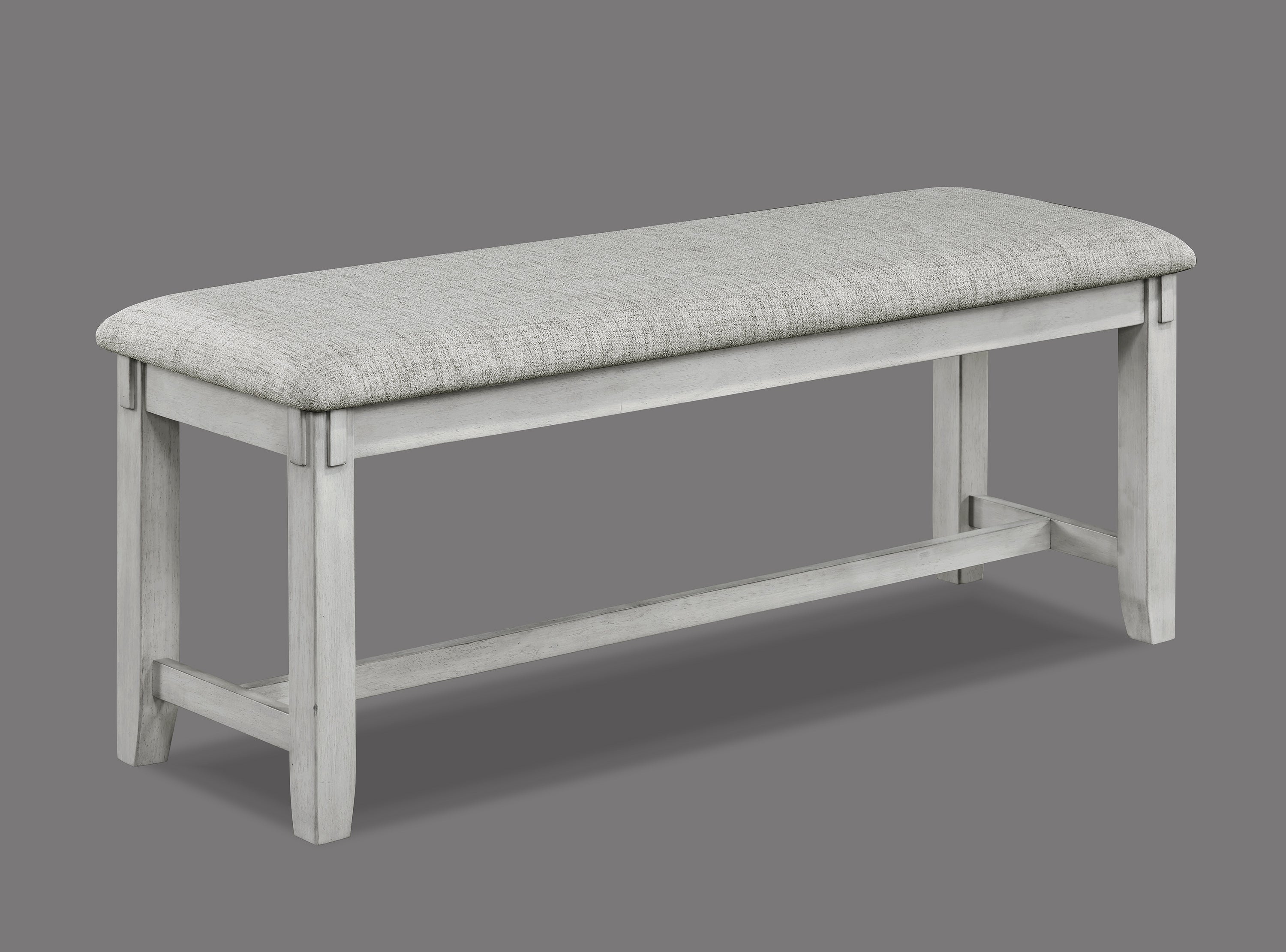 Driftwood Dining Bench - Gray White Fabric Upholstered Seat
