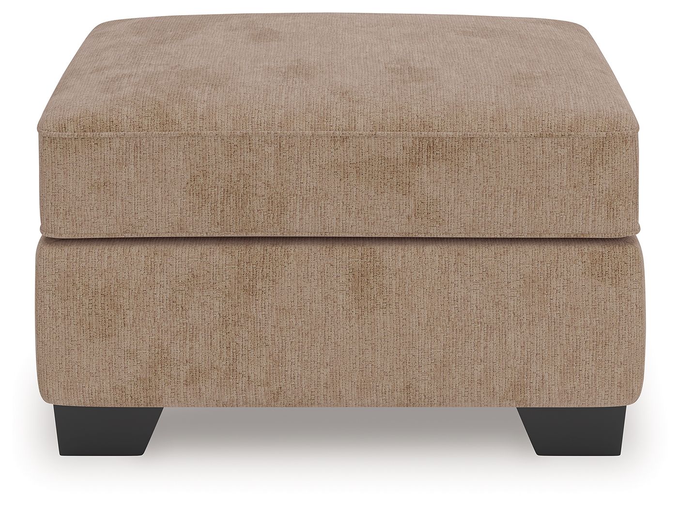 Light brown ottoman with cushioned lid and dark legs