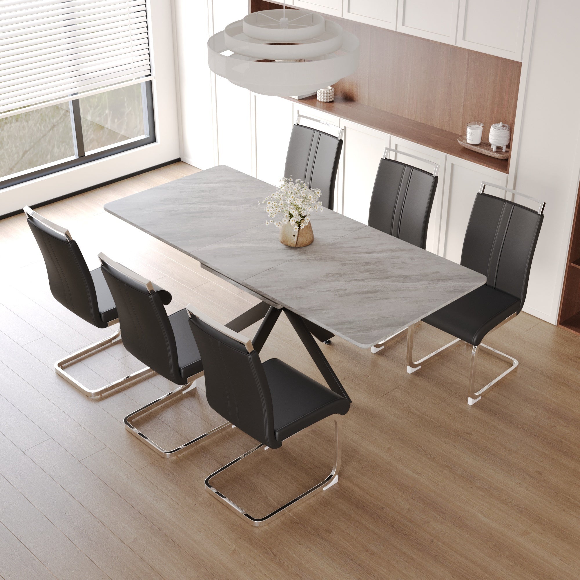 62" Extendable Dining Table Set for 6-8 People