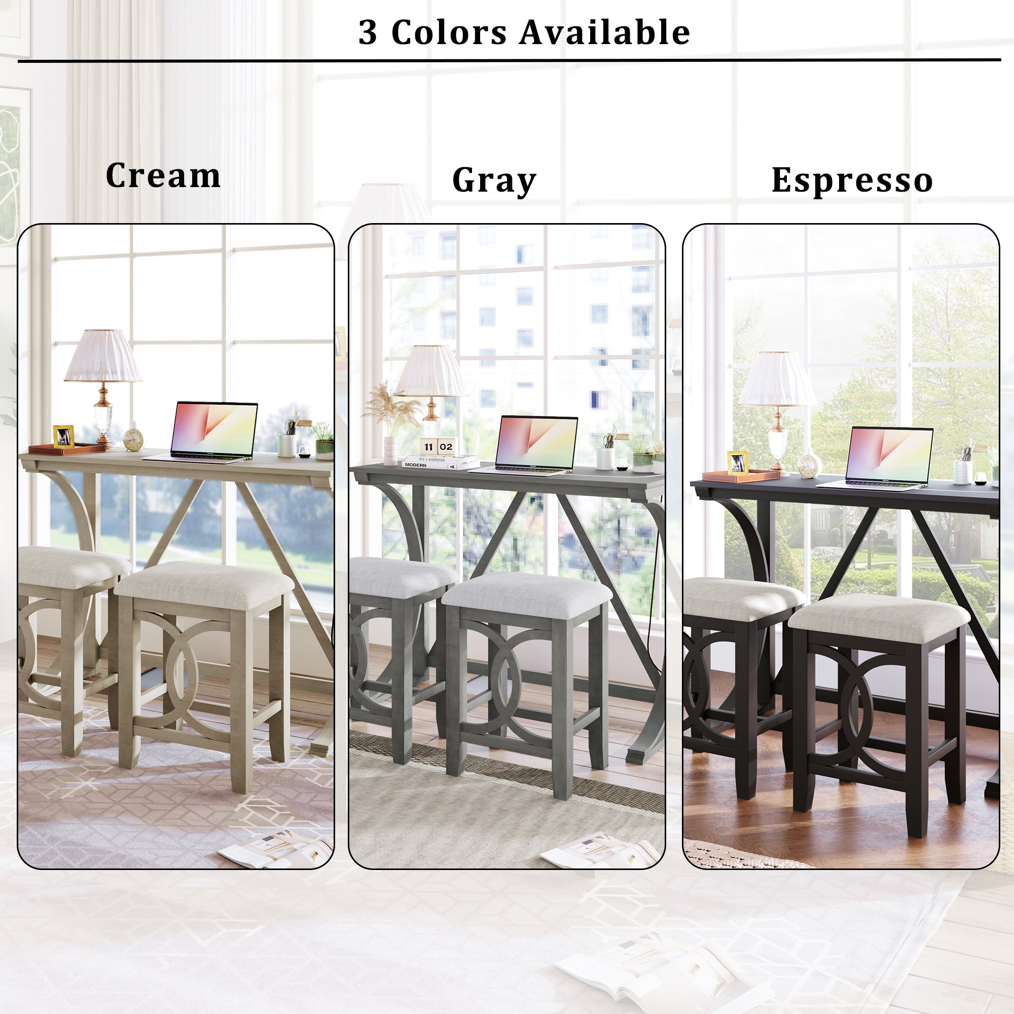 Farmhouse Counter Height Dining Set, 3-Piece