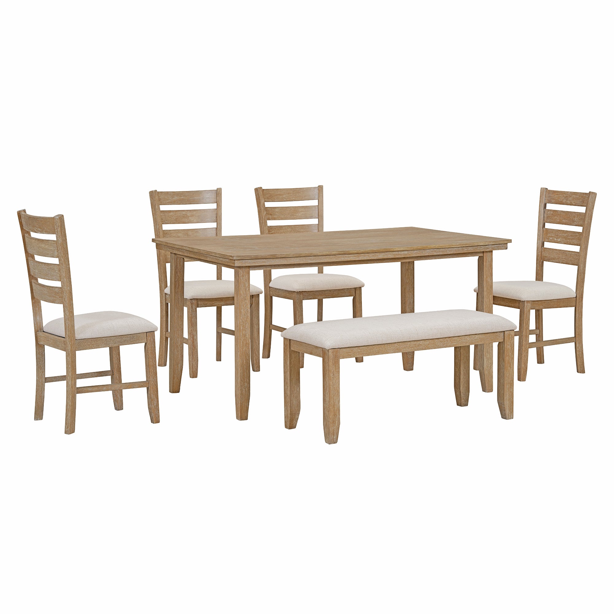 6-Piece Rustic Dining Set w/ Bench - Natural Wood