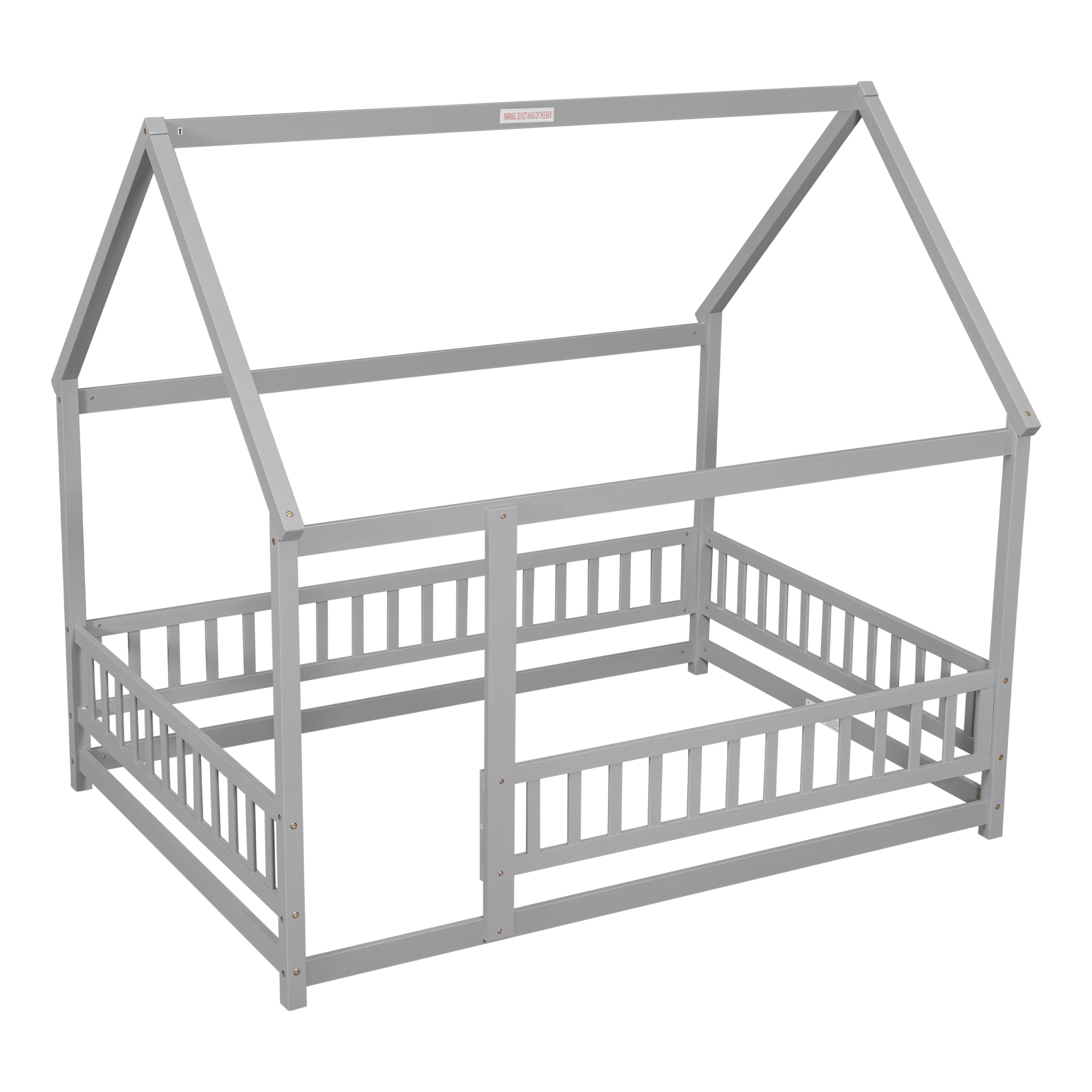 Grey Wooden Bed Frame w/ Fence Rails
