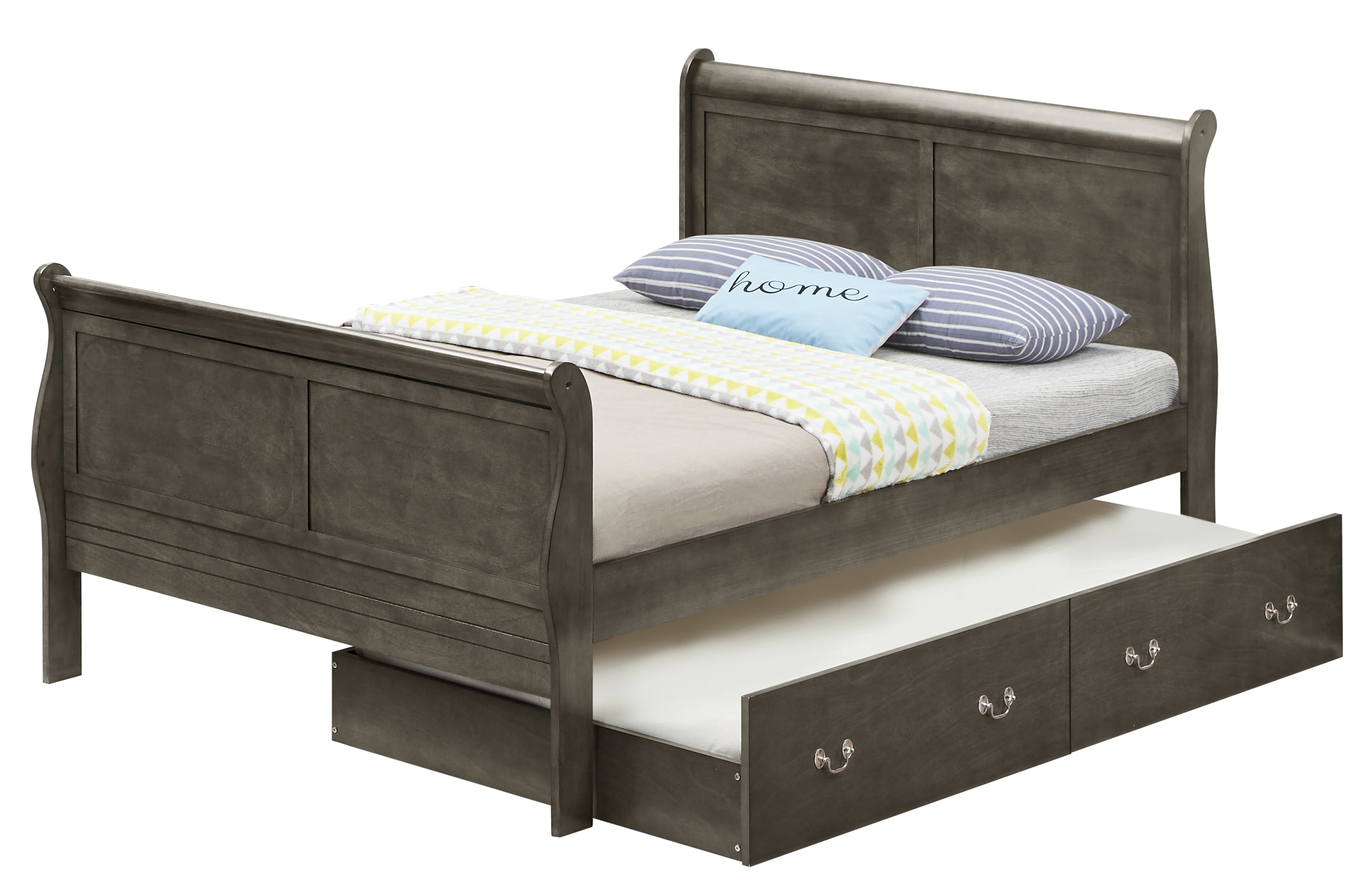 Elegant Gray Trundle Bed – Timeless Charm & Space-Saving Design