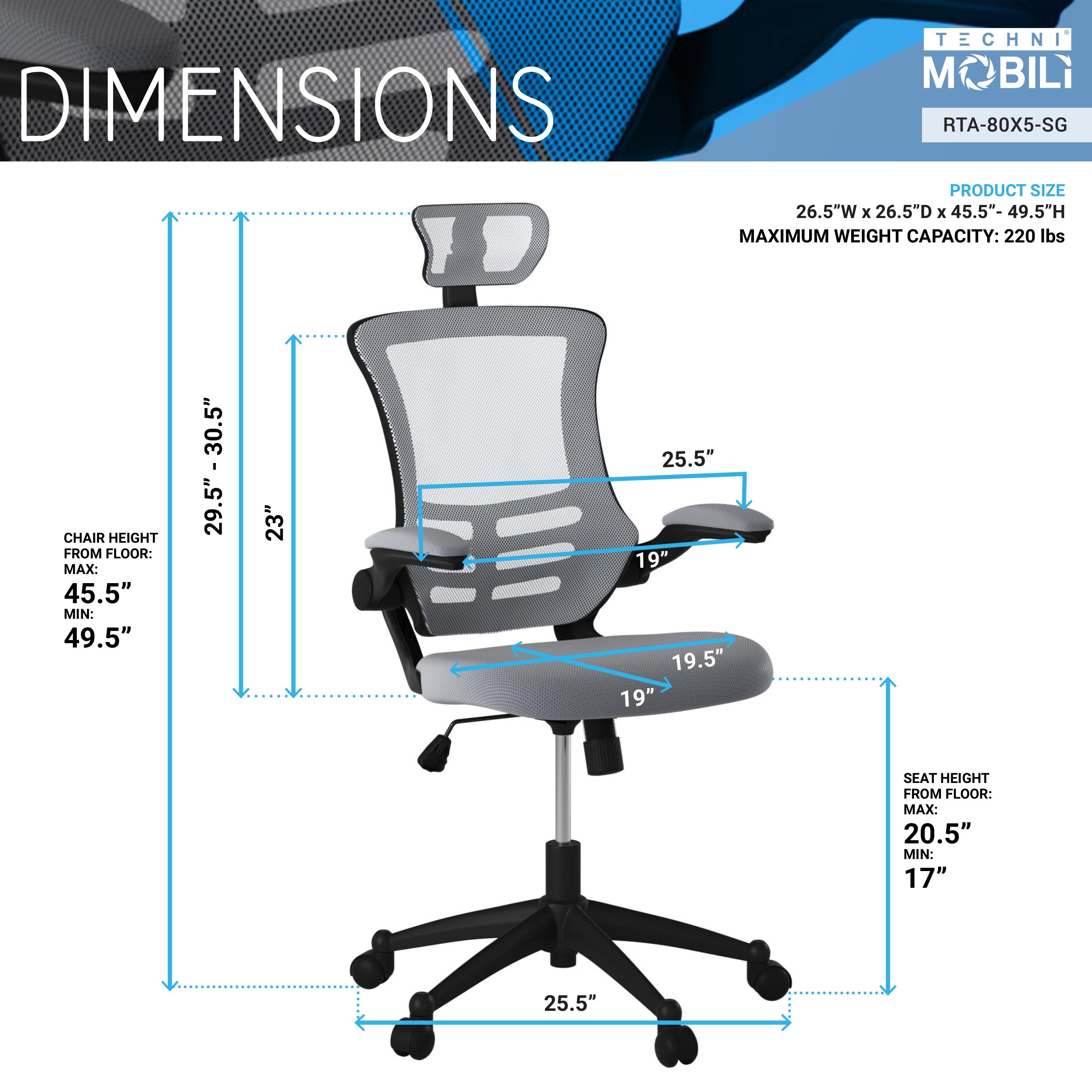 High-Back Mesh Office Chair with Headrest & Flip-Up Arms