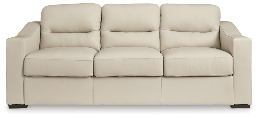 Almond 3-seat upholstered sofa with three cushions and squared arms