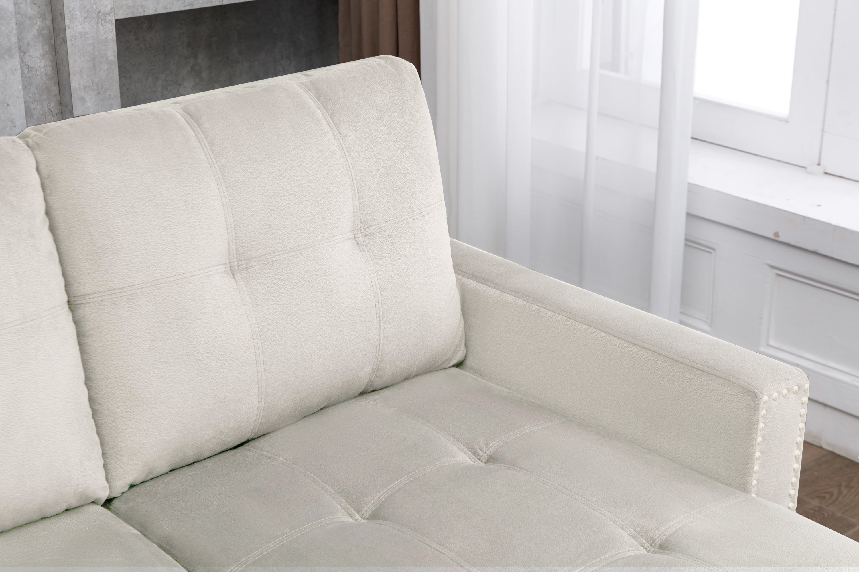 Beige 77" L Shape Sleeper Sofa - Storage Chaise-Sleeper Sectionals-American Furniture Outlet