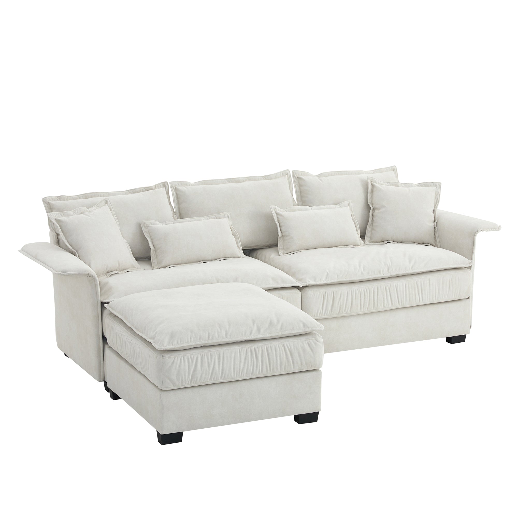 Beige L-Shaped Sectional Sofa w/ Convertible Ottoman & Double Cushions-Stationary Sectionals-American Furniture Outlet