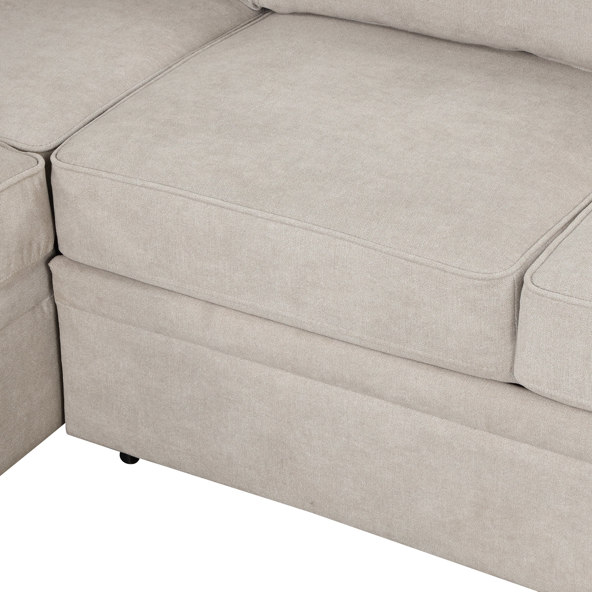 Beige Linen 87" Sectional Sleeper Sofa w/ Storage Ottoman-Sleeper Sectionals-American Furniture Outlet