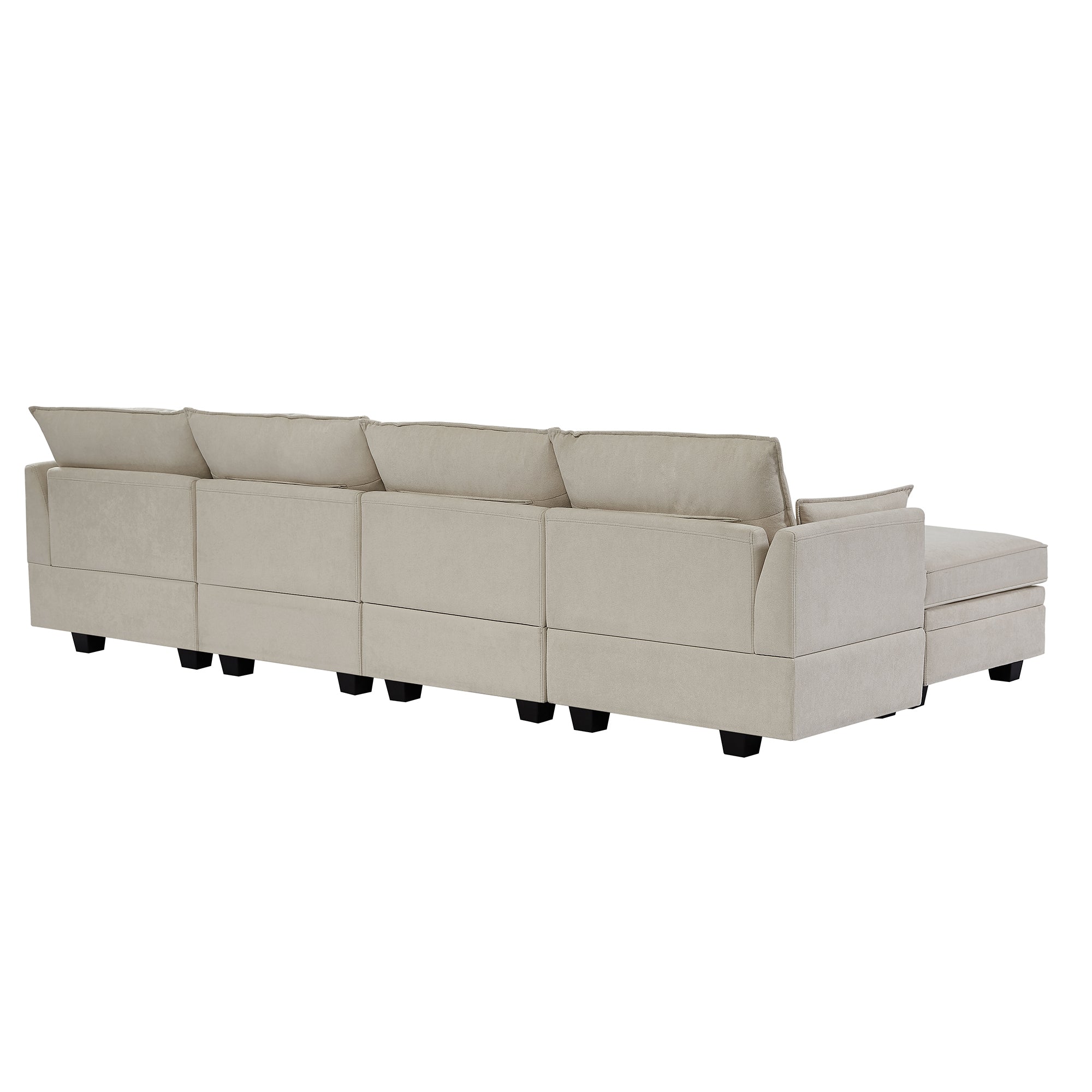 Beige Linen Modular Sectional Sofa with Storage-Sleeper Sectionals-American Furniture Outlet
