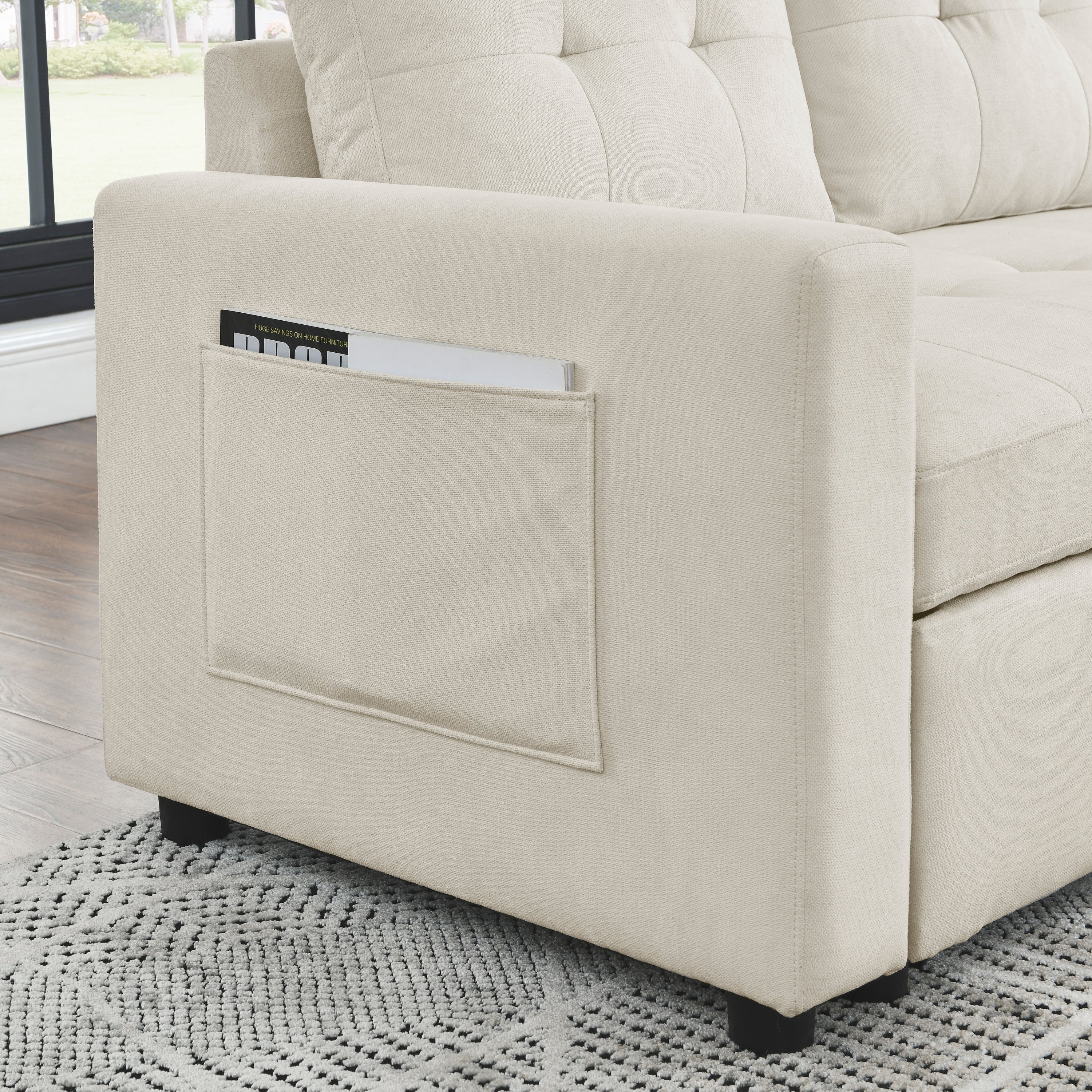 Beige Sleeper Sectional Sofa w/ Storage & Reversible Chaise-Sleeper Sectionals-American Furniture Outlet