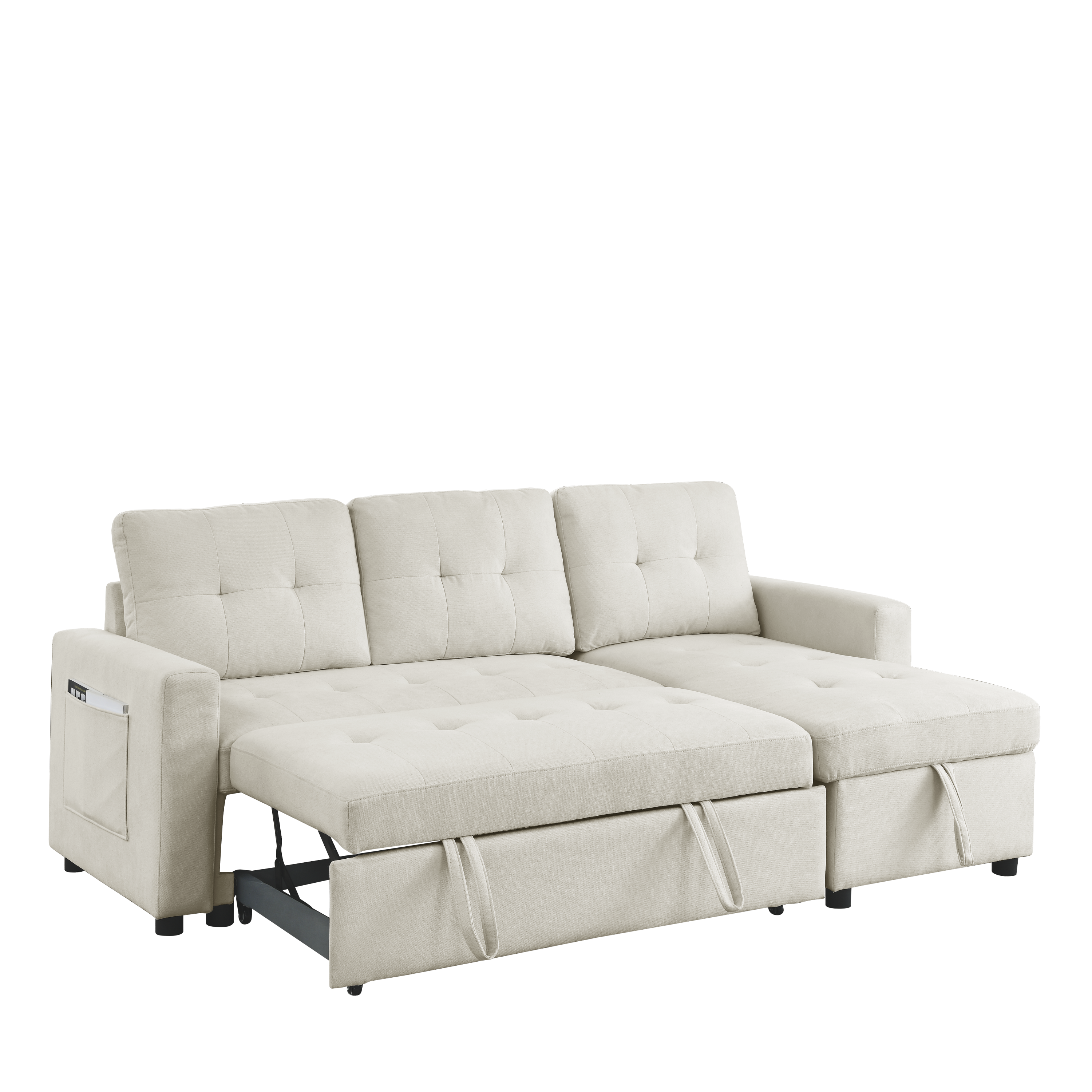 Beige Sleeper Sectional Sofa w/ Storage & Reversible Chaise-Sleeper Sectionals-American Furniture Outlet