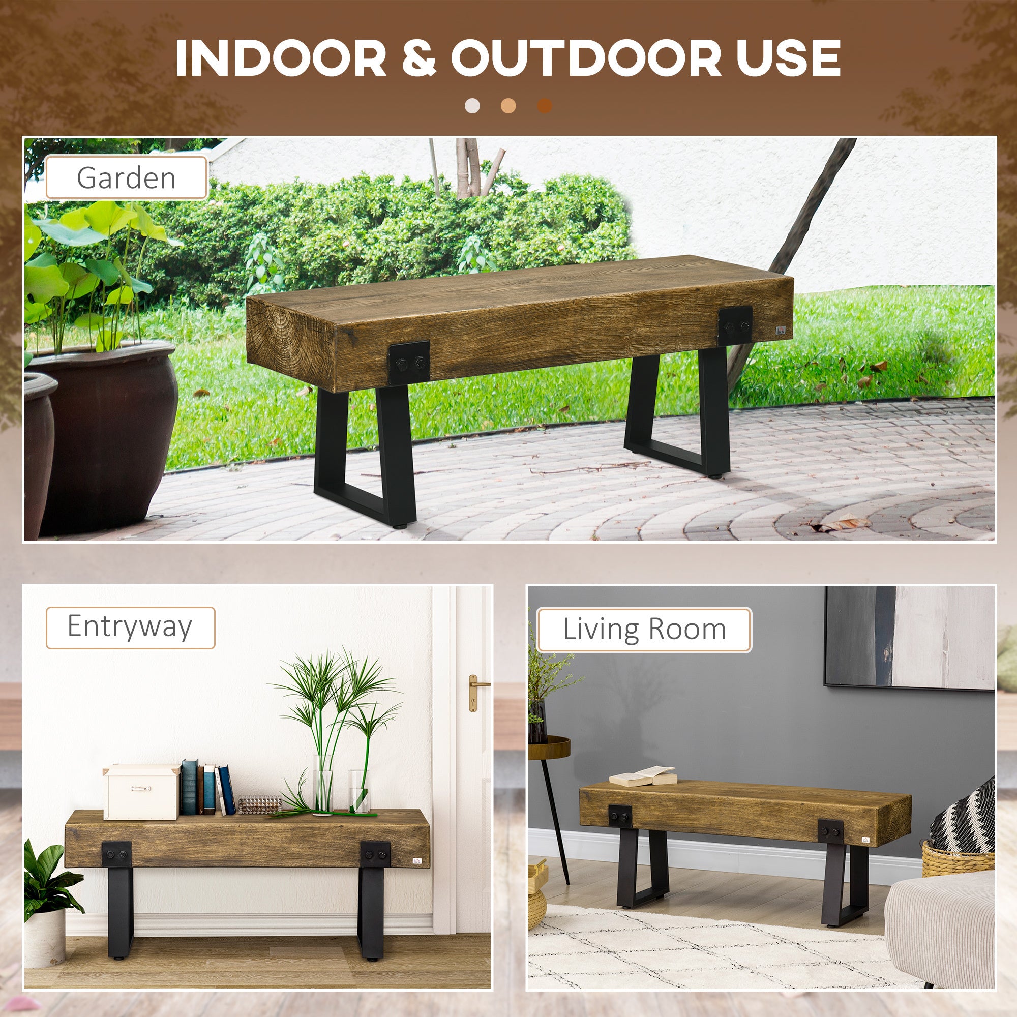 Rustic Garden Bench - Concrete & Metal