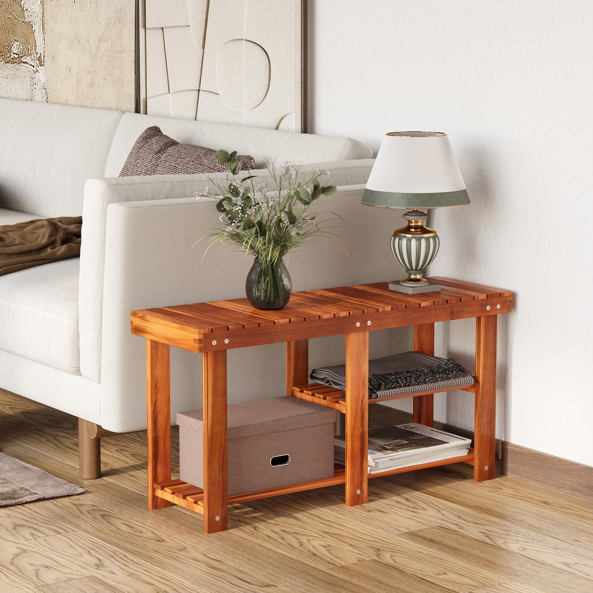 Acacia Shoe Rack Bench - 3-Tier Entryway Storage