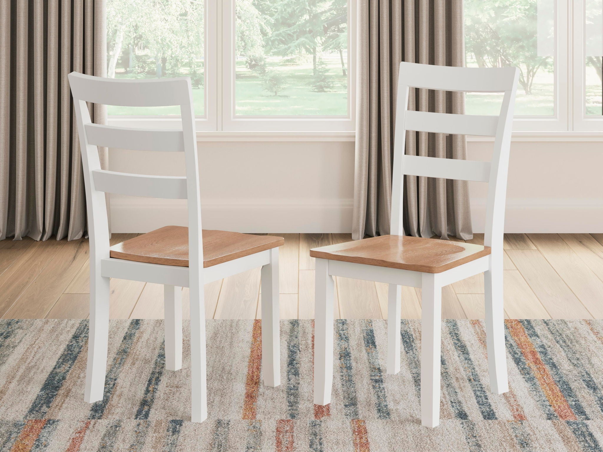 Dining room side chairs set of 2 with white frames and wood-look seats