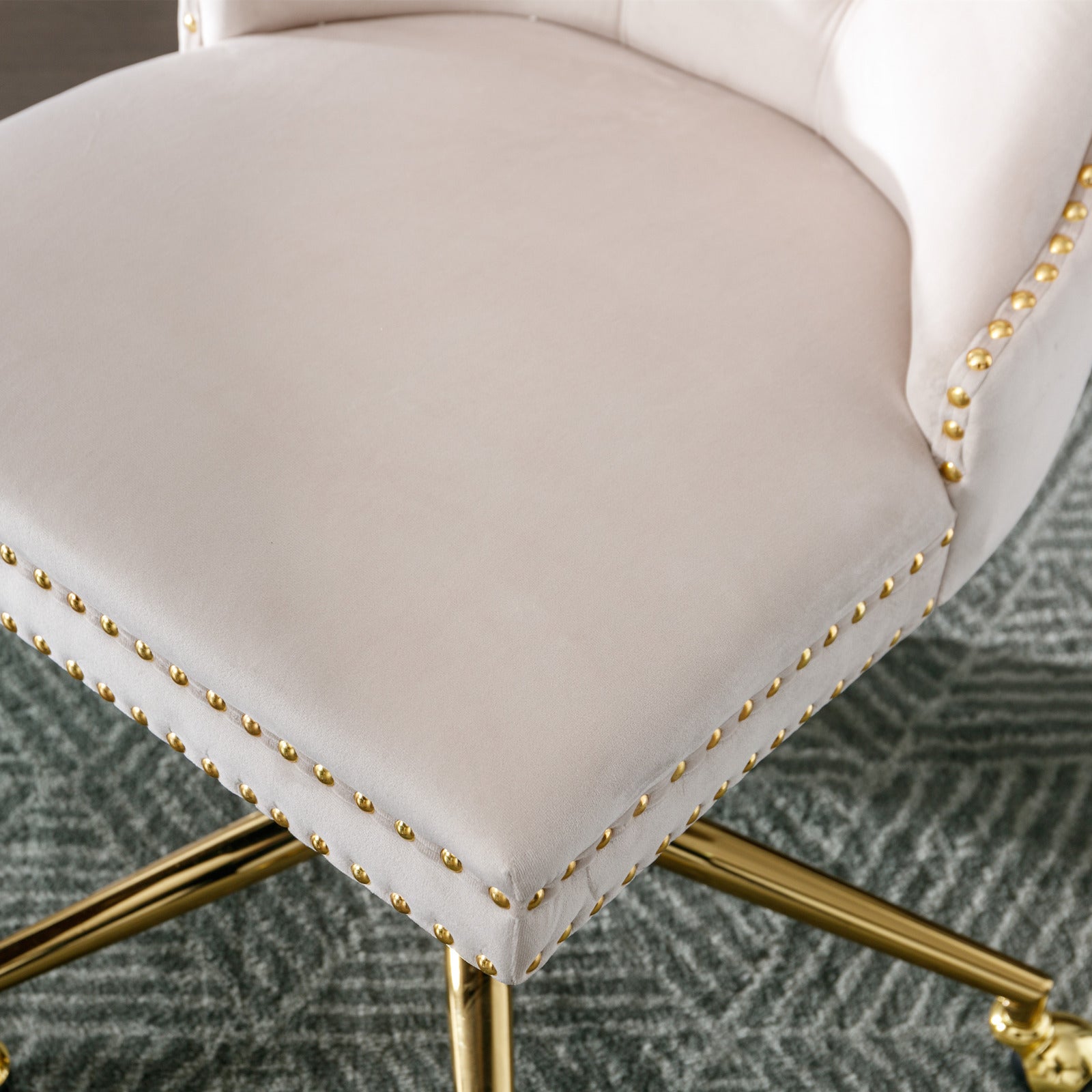 Velvet Tufted Office Chair w/ Gold Base- Beige