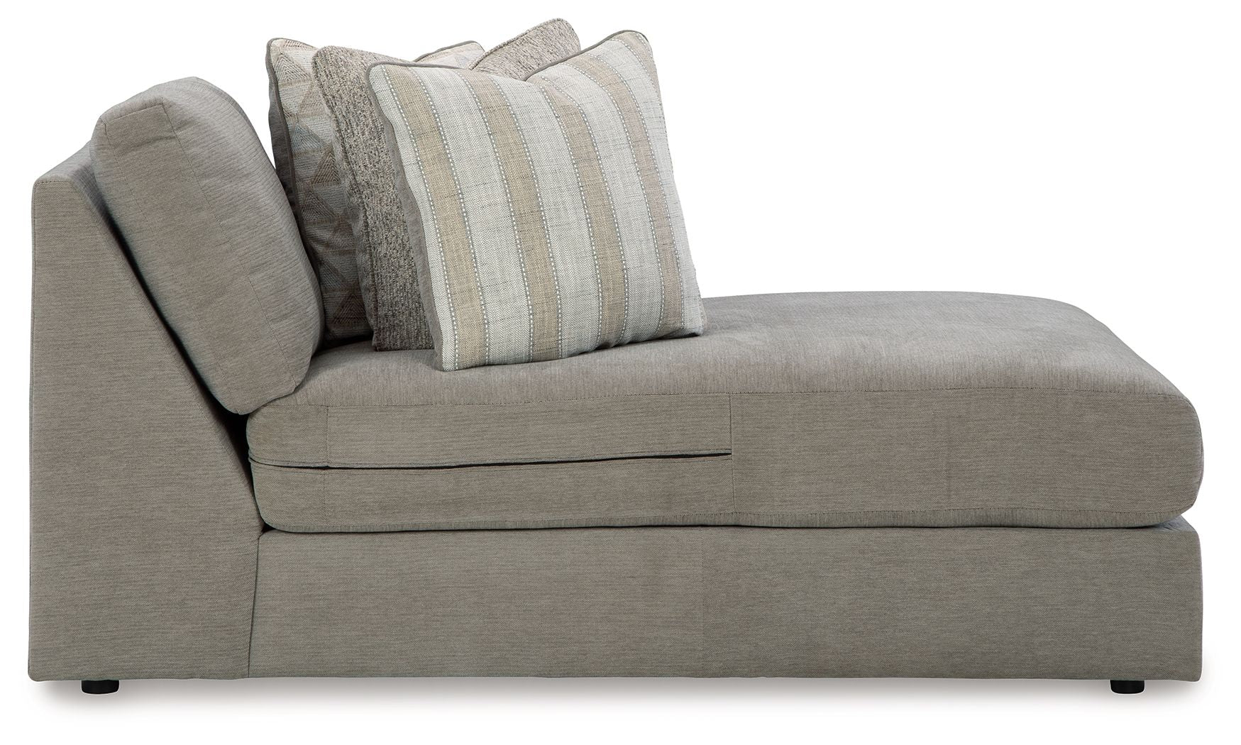 Avaliyah Raf corner chaise in ash gray fabric with striped and geometric throw pillows