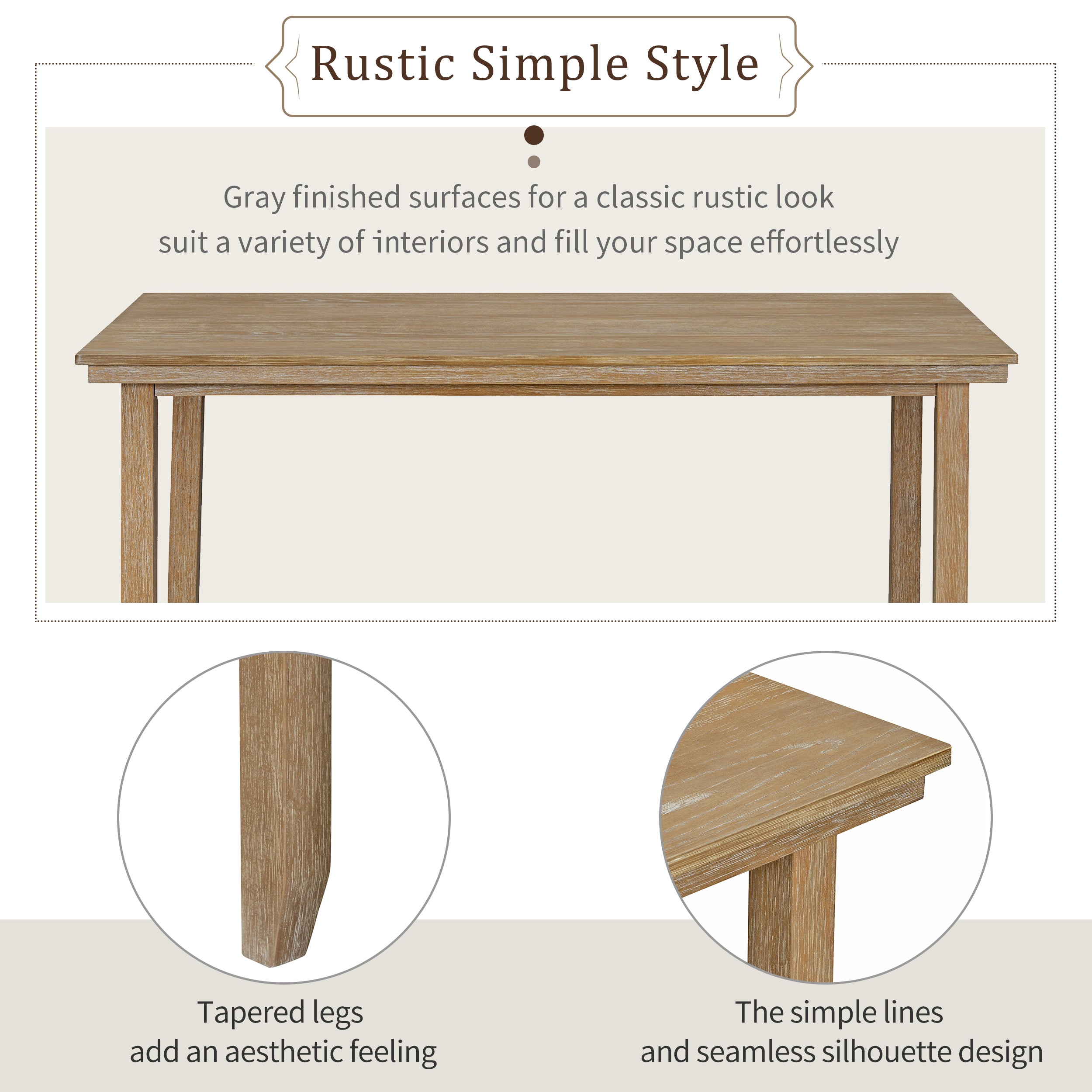 6-Piece Rustic Dining Set w/ Bench - Natural Wood