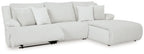 Light gray reclining sectional sofa with chaise and striped seat and back cushions