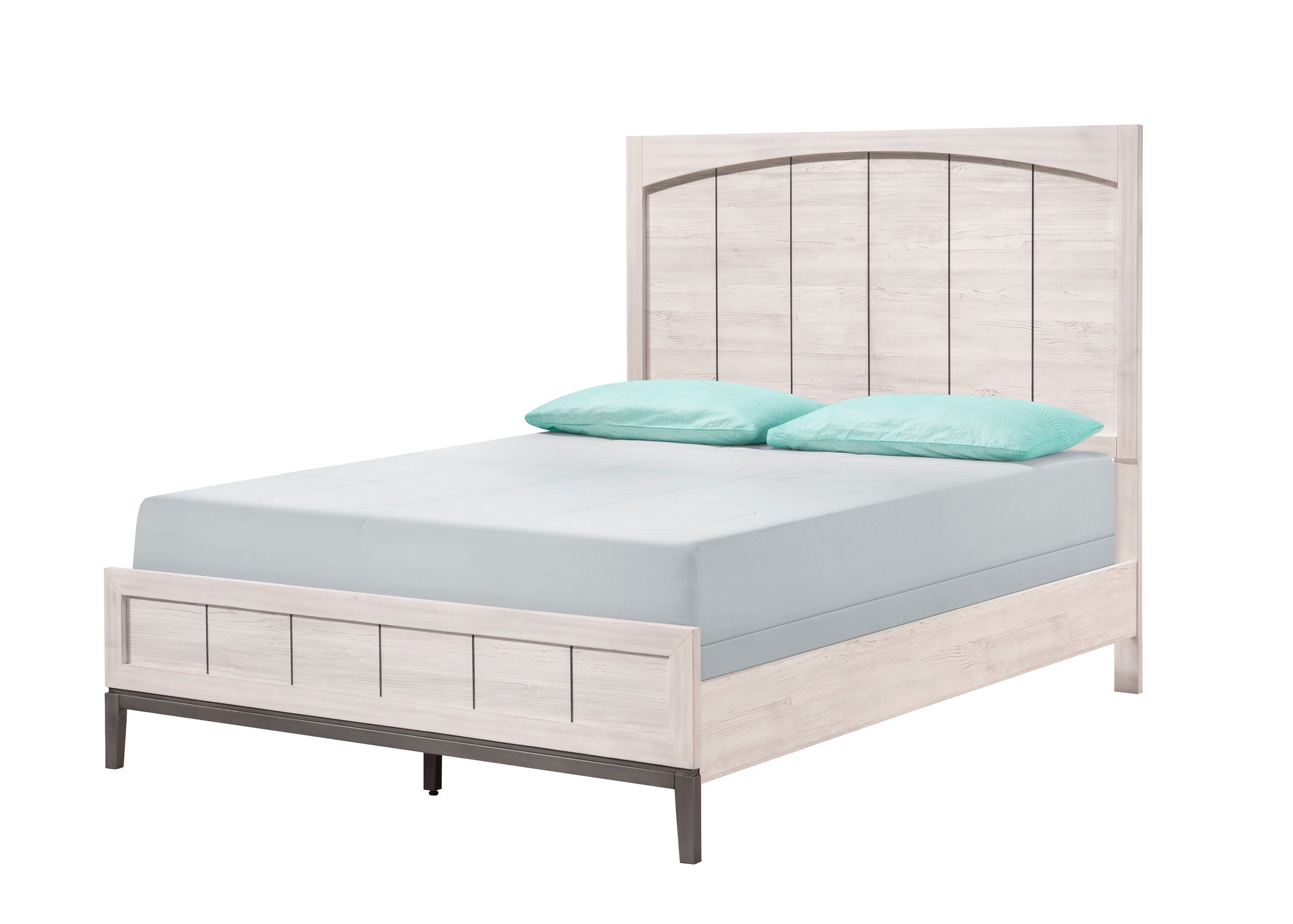 Contemporary Queen Panel Bed Beige White Wood Bedroom Furniture