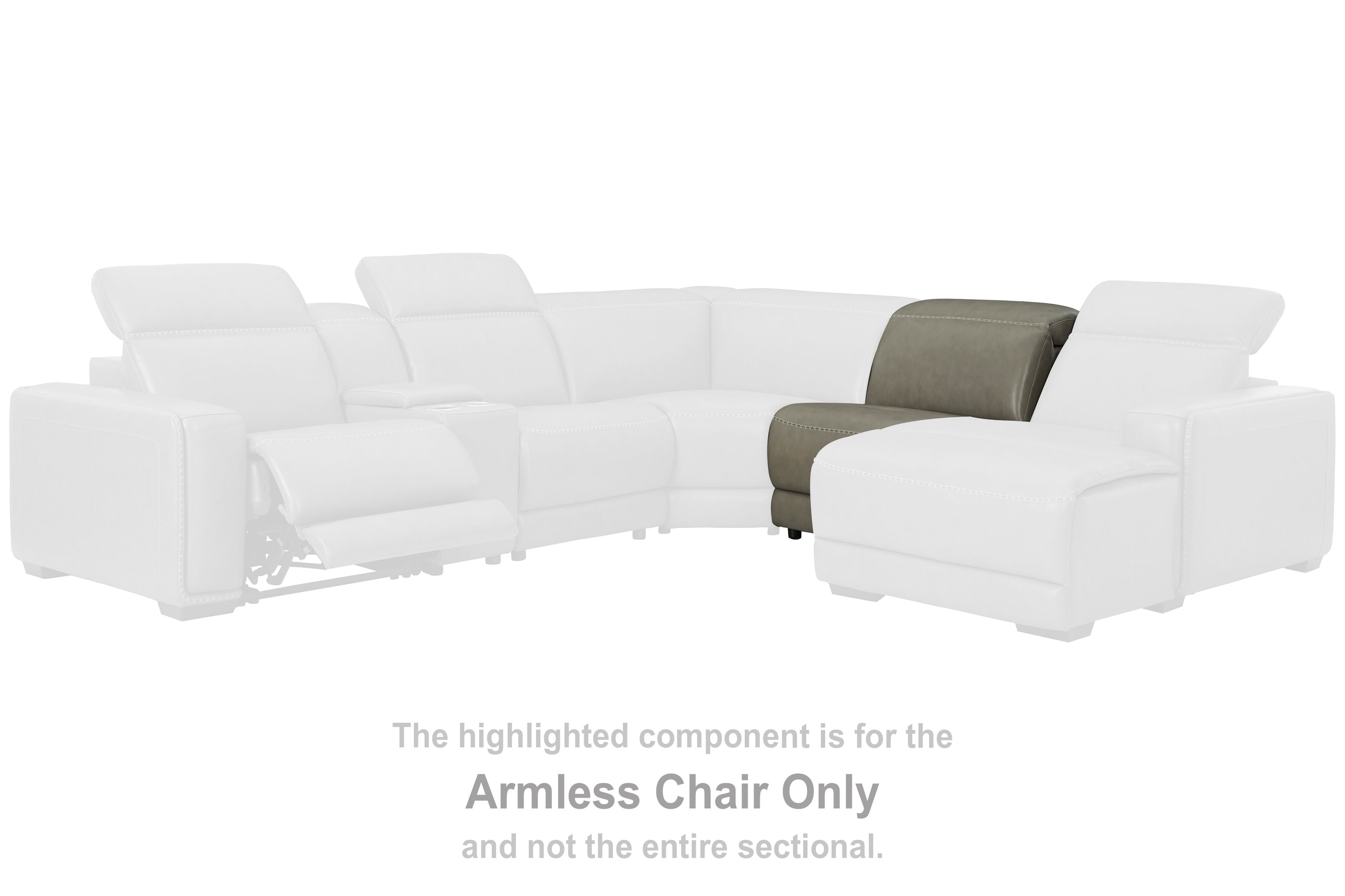 Gray armless chair shown as highlighted component of sectional