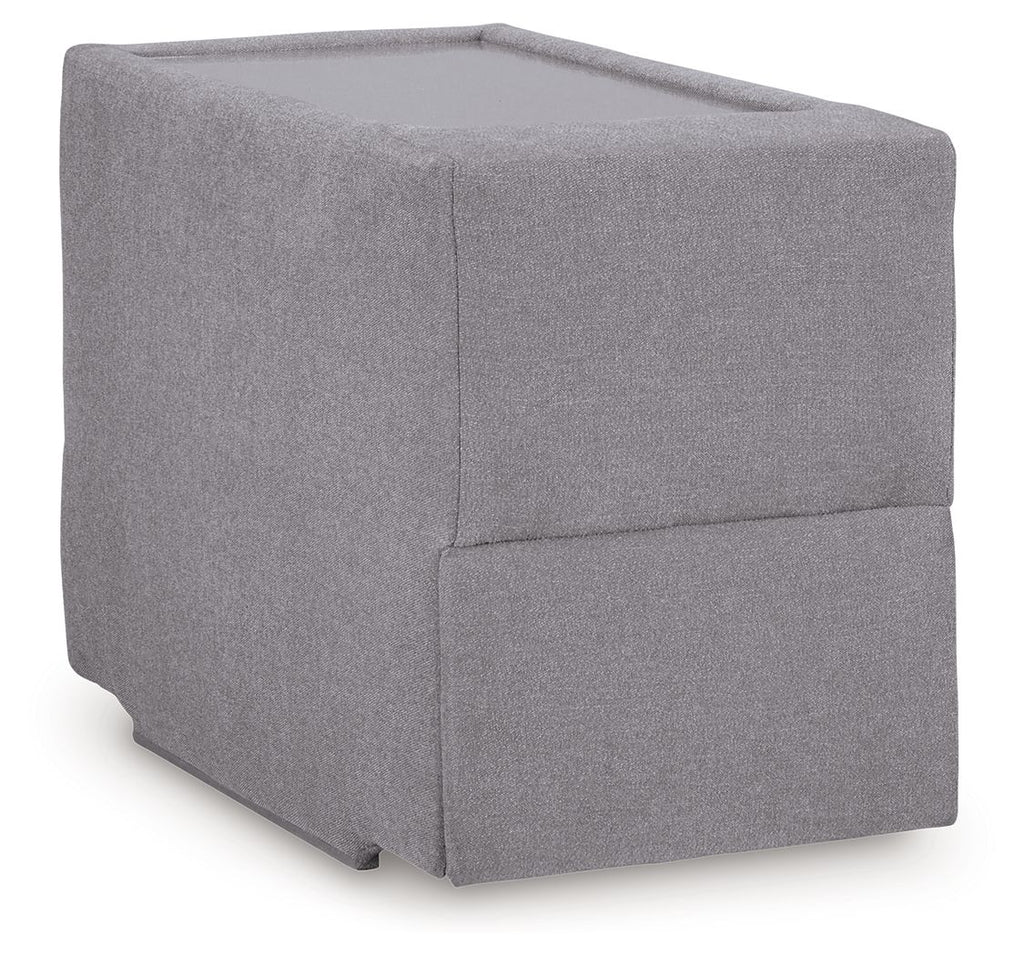 Granite gray console storage ottoman with hinged top and padded sides
