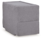 Granite gray console storage ottoman with hinged top and padded sides