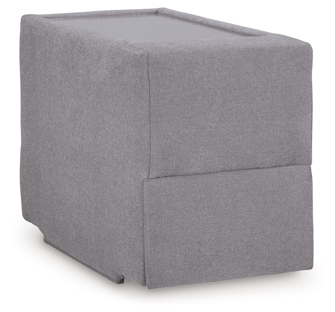 Granite gray console storage ottoman with hinged top and padded sides