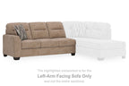 Mocha-toned left-arm facing sofa section with tufted cushions and squared arms