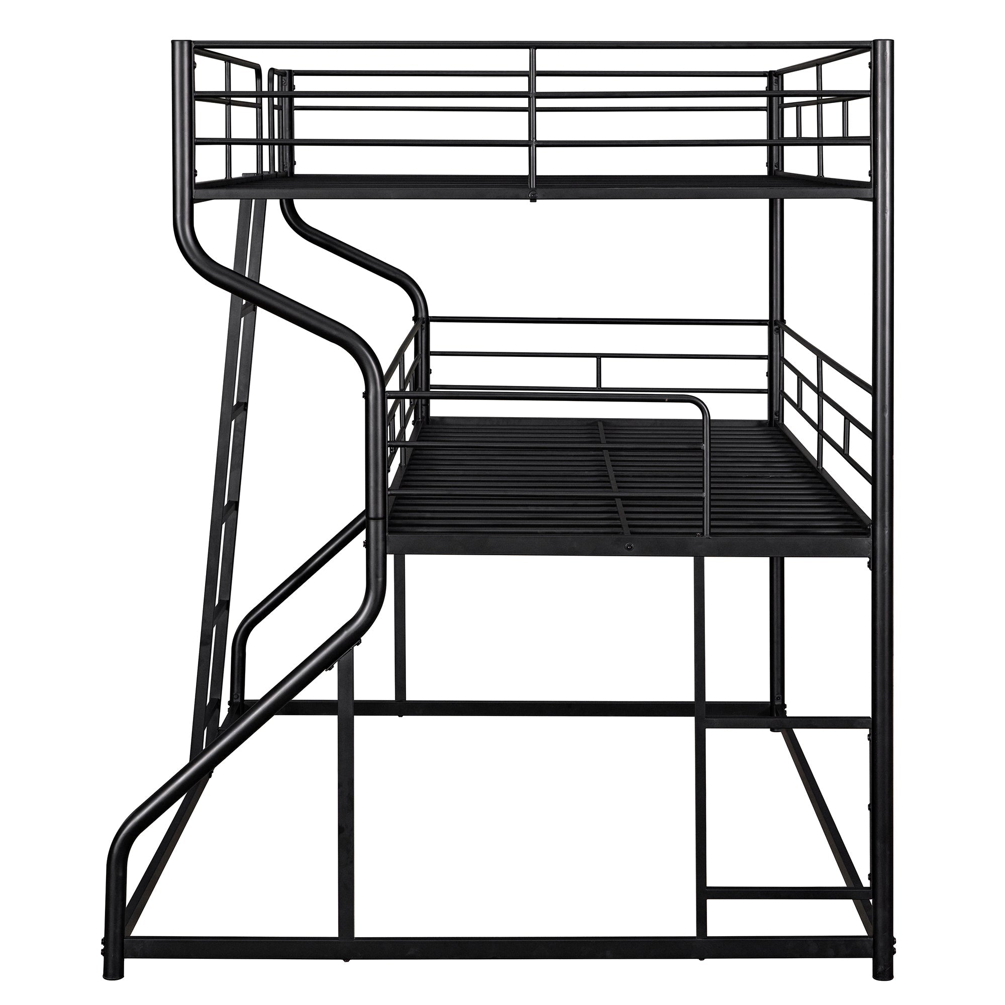 Black Full XL over Twin XL over Queen Size Triple Bunk Bed with Long and Short Ladder
