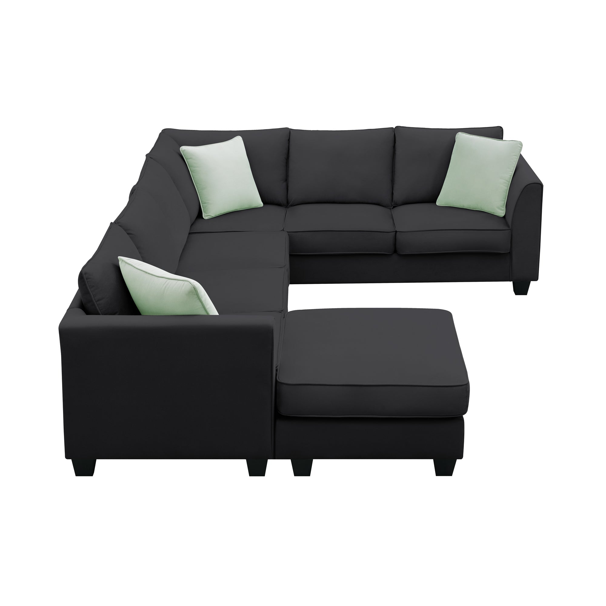 Black Modular Sectional Sofa w/ Storage Ottoman-Stationary Sectionals-American Furniture Outlet