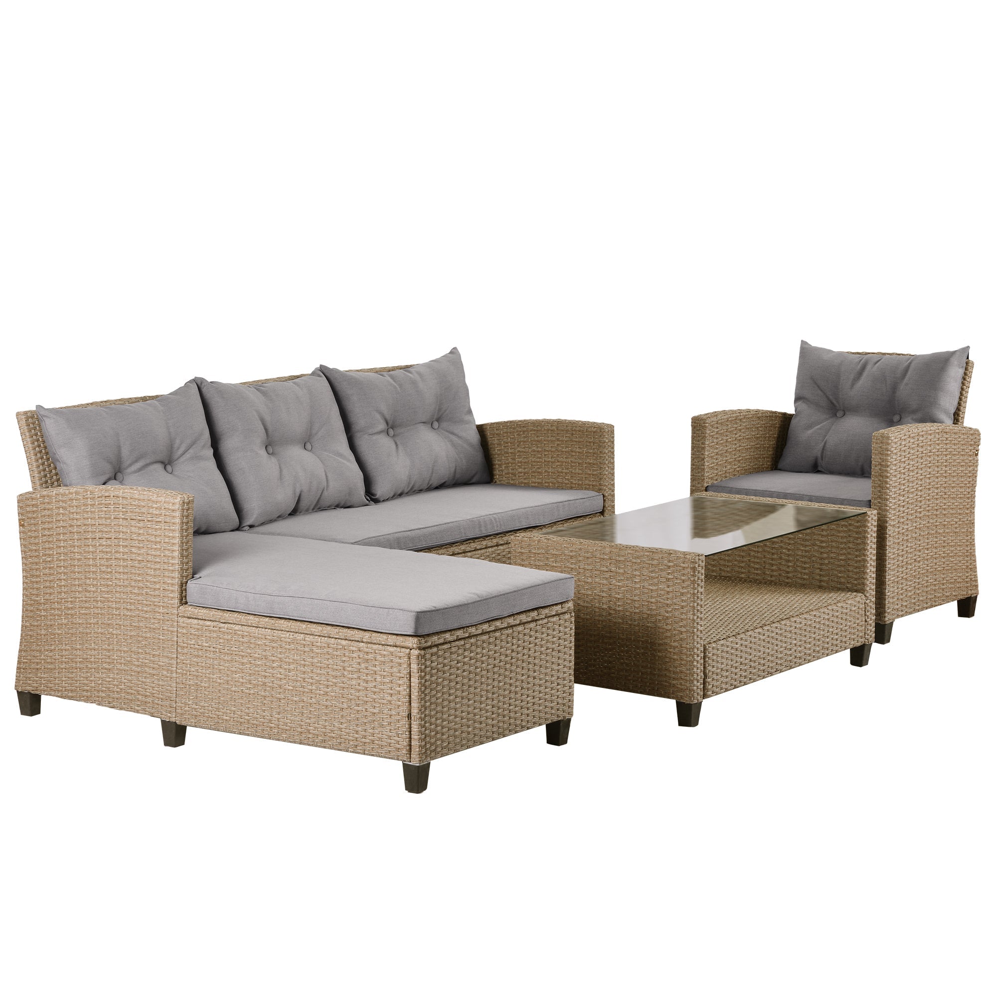 Brown 4-Piece Wicker Patio Sectional Set | Relax in Style-4 Piece Outdoor Sets-American Furniture Outlet