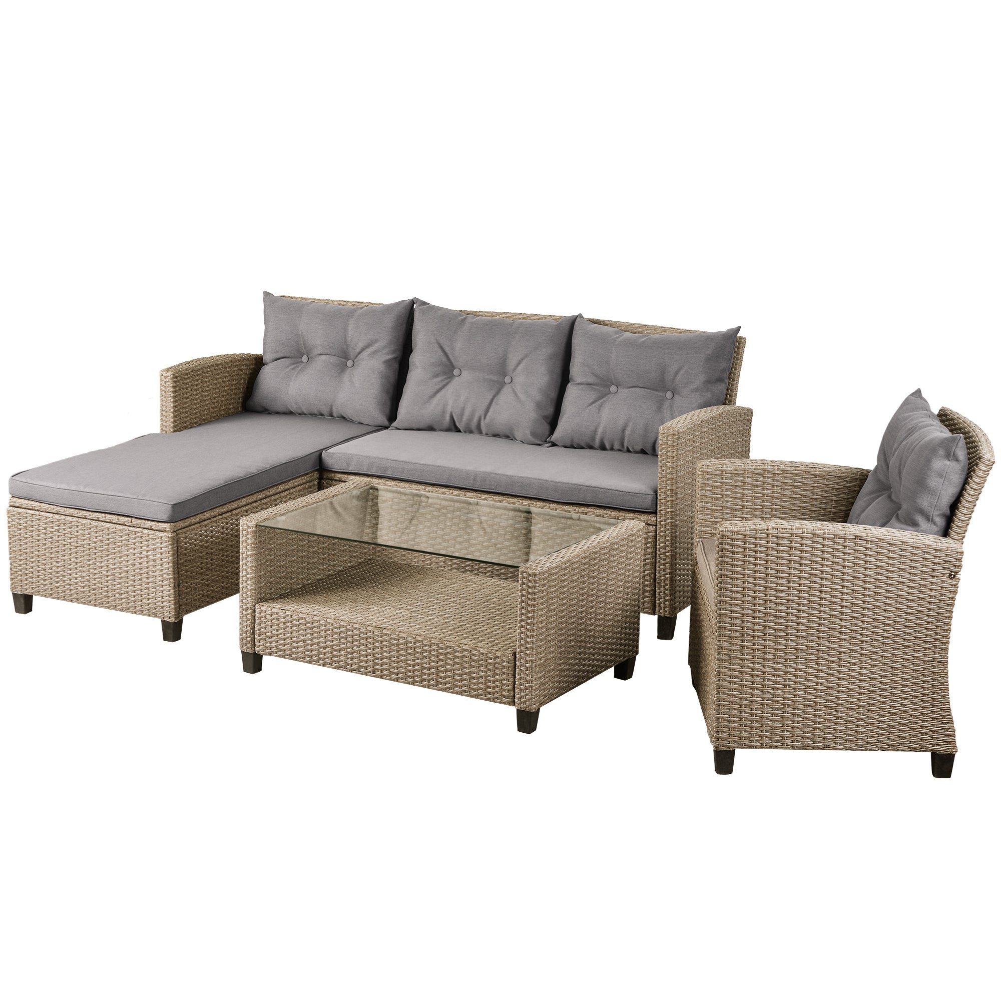 Brown 4-Piece Wicker Patio Sectional Set | Relax in Style-4 Piece Outdoor Sets-American Furniture Outlet